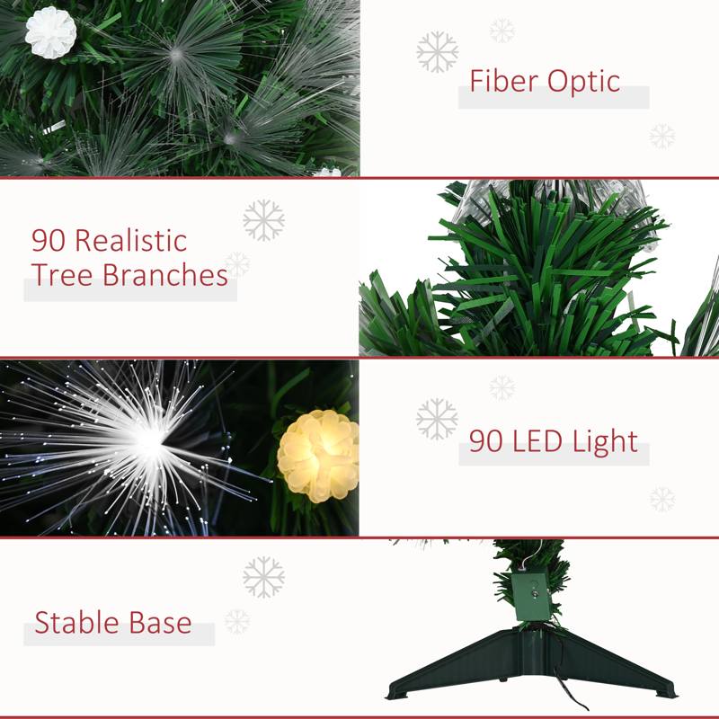 HOMCOM 3ft White Light Artificial Christmas Tree w/ 90 LEDs Star Topper Tri-Base Full Bodied Seasonal Decoration Pre-Lit Home