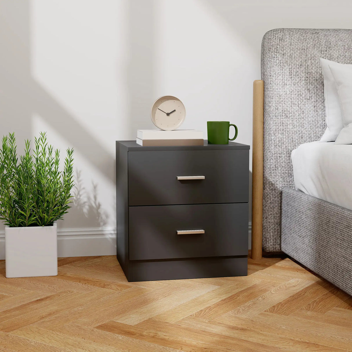 HOMCOM Modern Bedside Table, Beside Cabinet with 2 Drawers, for Bedroom, Living Room, Black