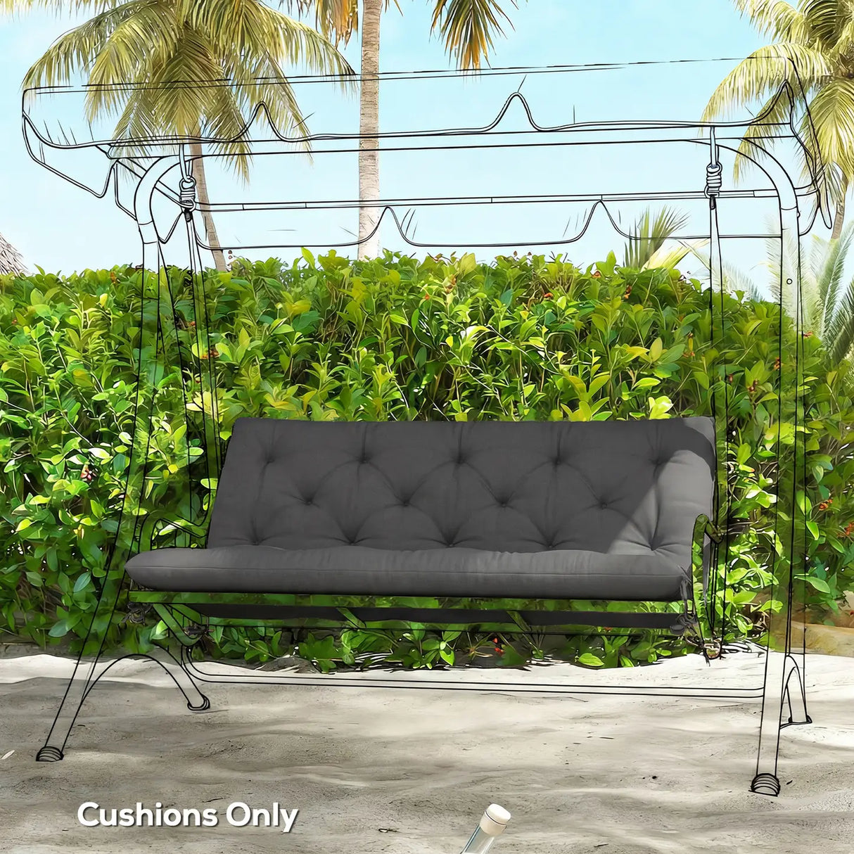 Outsunny Garden Bench Cushion, 2 Seater Swing Chair Cushion, Seat Pad with Ties for Indoor and Outdoor Use, 110 x 120 cm, Black