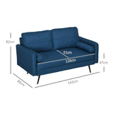 HOMCOM 143cm Loveseat Sofa for Bedroom Upholstered 2 Seater Sofa with Back Cushions and Pillows, Blue