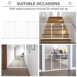 PawHut Dog Gate Stair Gate Pressure Fit Pets Barrier Auto Close for Doorway Hallway, 74-148cm Wide Adjustable, White