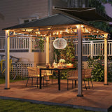 Outsunny 3 x 3 m Decorative Metal Gazebo - Black/Wood-Effect