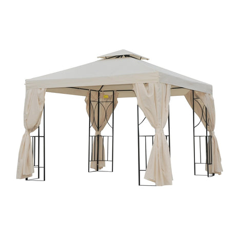 Outsunny 3 x 3 m Garden Gazebo Double Roof Marquee Patio Wedding Party Tent Canopy Shelter with Sidewalls, (Beige)