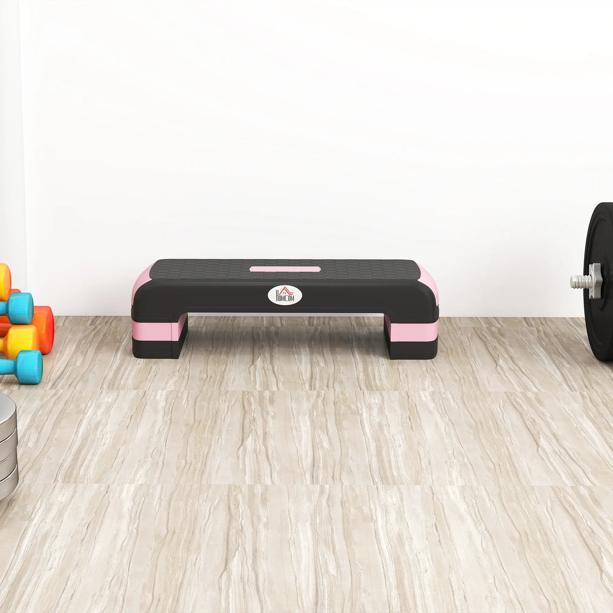 HOMCOM Aerobic Step with 3-Level Adjustable Heights for Home, Office Exercise, Black and Pink