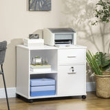 Vinsetto Filing Cabinet with Wheels, Mobile Printer Stand with Open Shelves and Lockable Drawer for A4 Size Documents, White