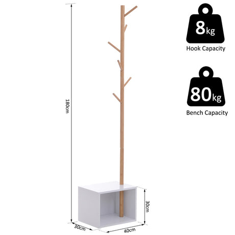 HOMCOM 180 cm Hallway Coat Rack Storage Bench Tree Hat Hanger Entryway Stand Garment Organiser Bedroom Living Room