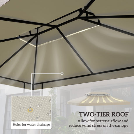 Outsunny 3x4m Gazebo Replacement Roof Canopy 2 Tier Top UV Cover Garden Patio Outdoor Sun Awning Shelters Cream (TOP COVER ONLY)