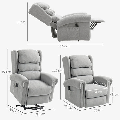 HOMCOM Power Lift Recliner Chair for Elderly, Velvet Electric Riser and Recliner Armchair for Living Room with Remote Control, 2 Side Pockets, Thick Padded Back, Grey