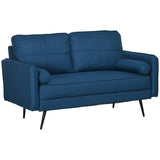 HOMCOM 143cm Loveseat Sofa for Bedroom Upholstered 2 Seater Sofa with Back Cushions and Pillows, Blue