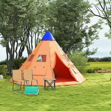 Outsunny 6 Men Tipi Tent with Carry Bag - Orange