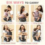 AIYAPLAY 6-in-1 Baby Carrier for Newborns-Toddlers, with Removable Seat, for Ages 0-36 Months, Up to 15kg, Grey