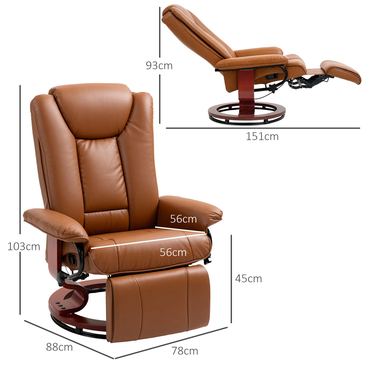 HOMCOM Faux Leather Recliner Chair - Brown