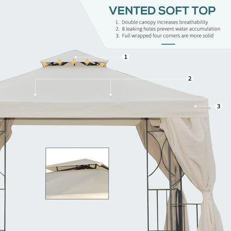 Outsunny 3 x 3 m Garden Gazebo Double Roof Marquee Patio Wedding Party Tent Canopy Shelter with Sidewalls, (Beige)