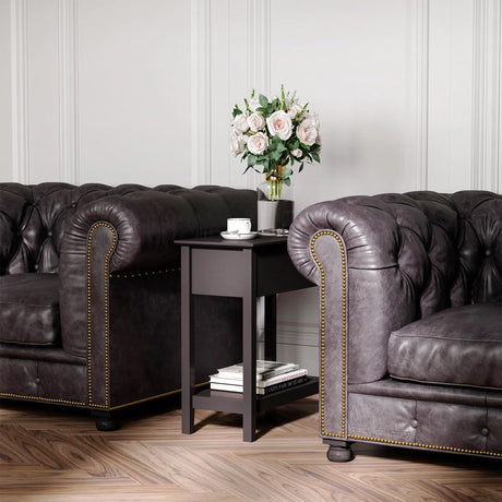 HOMCOM End Table, Narrow Side Table with Flip Top , Shelf, Dark Coffee