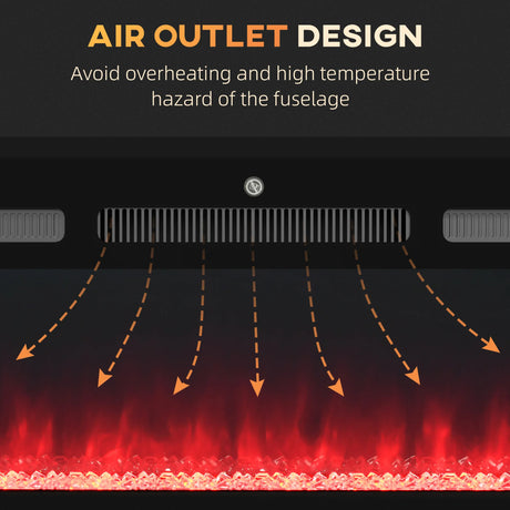 HOMCOM 127cm/50" Electric Fireplace, 2000W Recessed and Wall Mounted Electric Fire with Remote Control, 9 Flame Colour and Crystal, Black