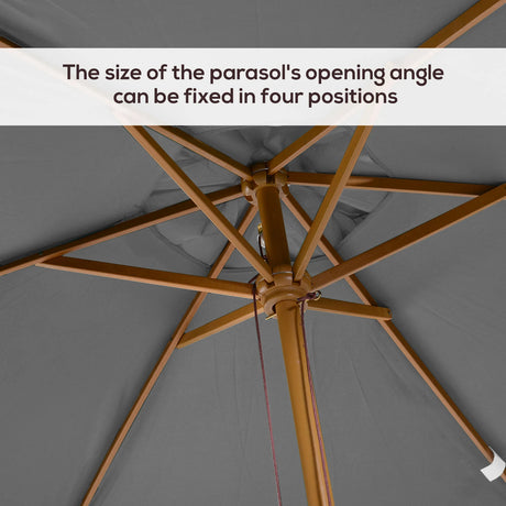 Outsunny 2 x 3m Wooden Garden Parasol Umbrella Outdoor Sun Shade Canopy, Table Market Umbrella with Vent, 38 mm Pole, Rope Pulley Mechanism, Light Grey