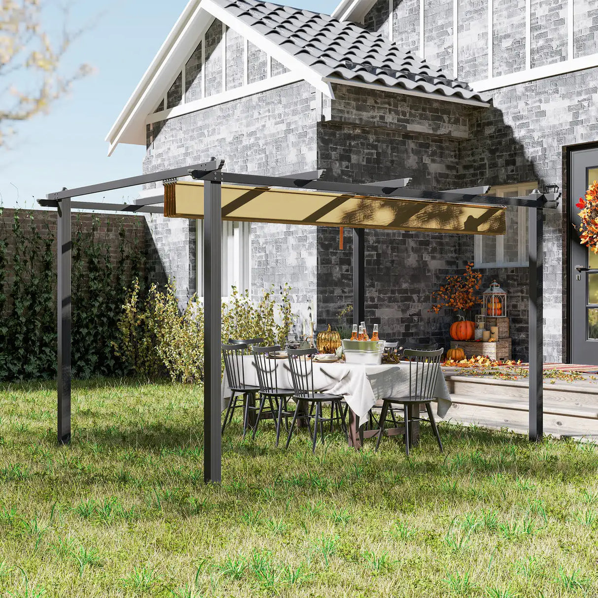 Outsunny 3 x 4m Aluminium Pergola, with Retractable Roof - Khaki