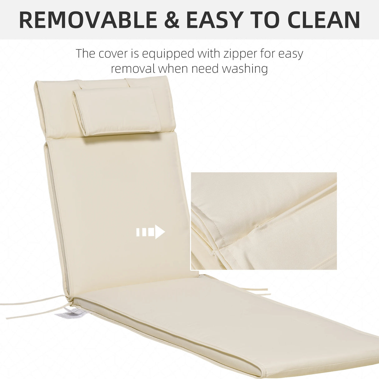 Outsunny Garden Sun Lounger Cushion Replacement Soft Sunbed Reclining Chair Relaxer Pad with Pillow, Cushion ONLY - Cream White