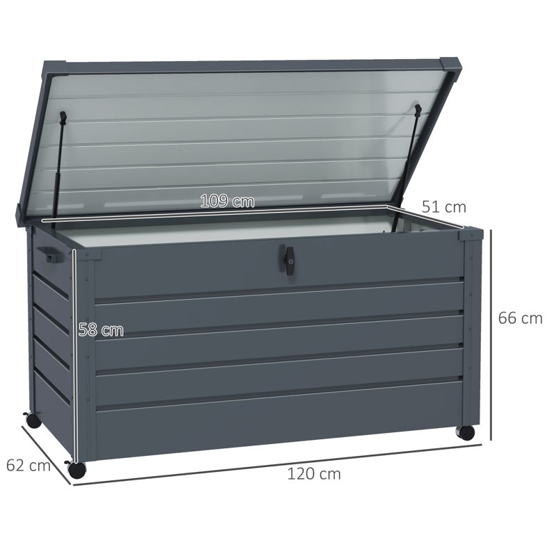 Outsunny 311L Galvanised Steel Garden Storage Box, with Lock - Dark Grey