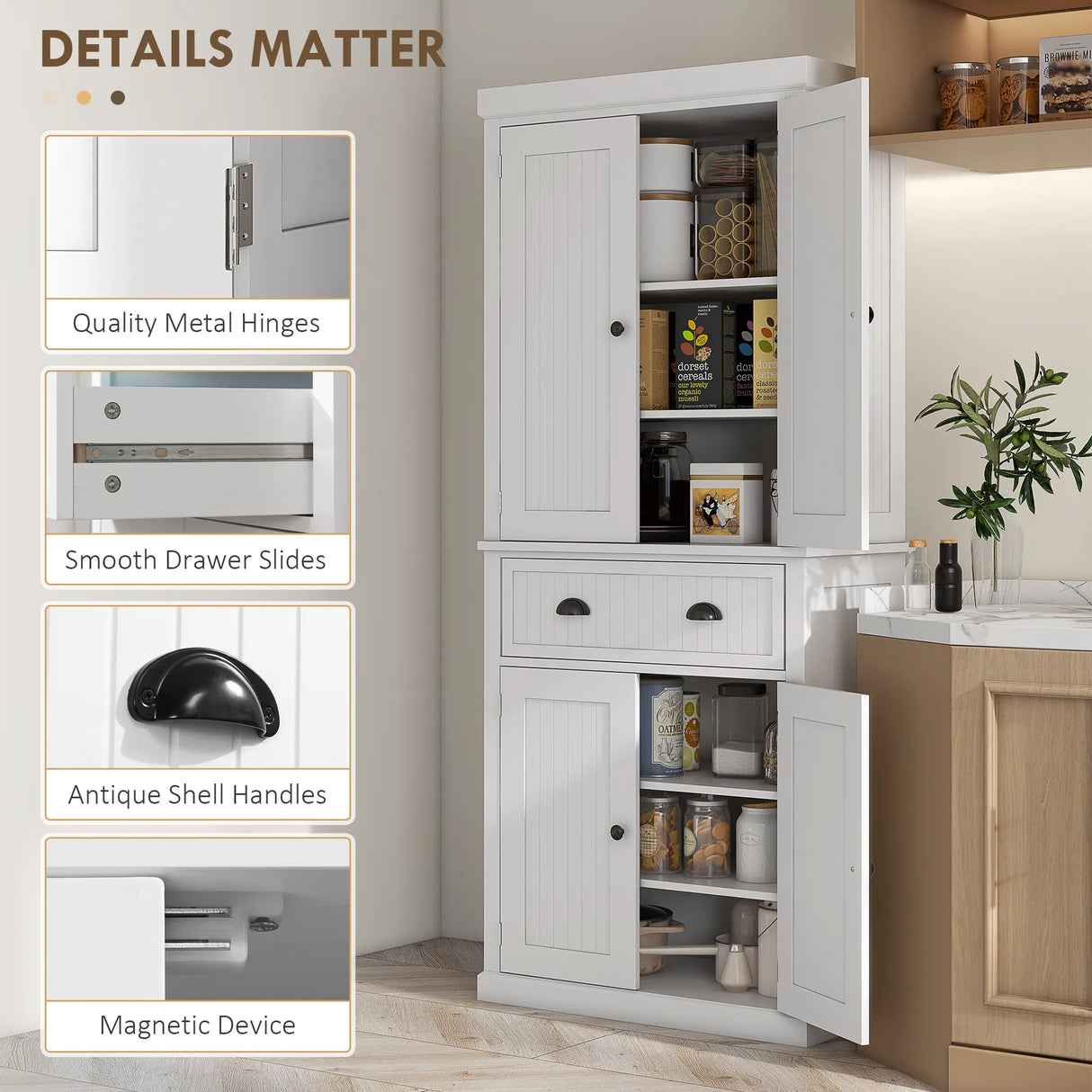 HOMCOM Kitchen Storage Cabinet with Drawer and Adjustable Shelves - White