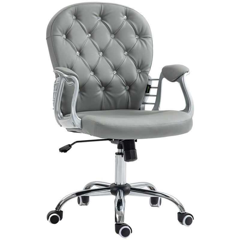 Vinsetto Office Chair Ergonomic 360 Swivel PU Diamante Padded Base 5 Castor Wheels for Home Work Grey