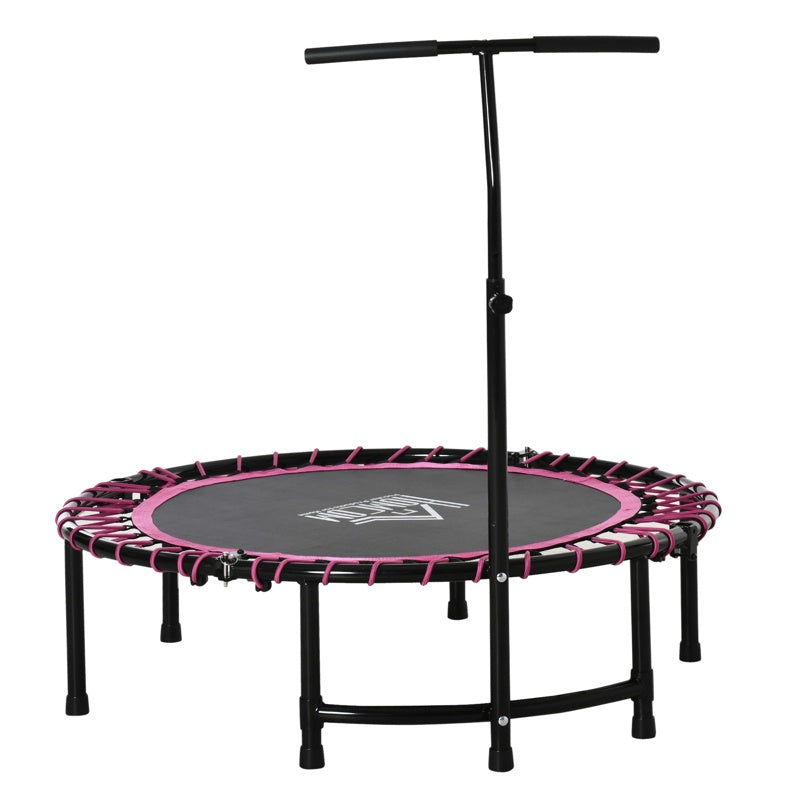 HOMCOM 45" Foldable Mini Trampoline Silent Rebounder Indoor Outdoor Jumper with Adjustable Handle - Pink