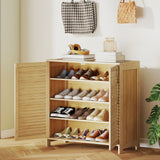 HOMCOM Bamboo Shoe Cabinet with Louvered Doors, 14 Pairs Shoe Storage Cabinet with Adjustable Shelves for Hallway, Natural