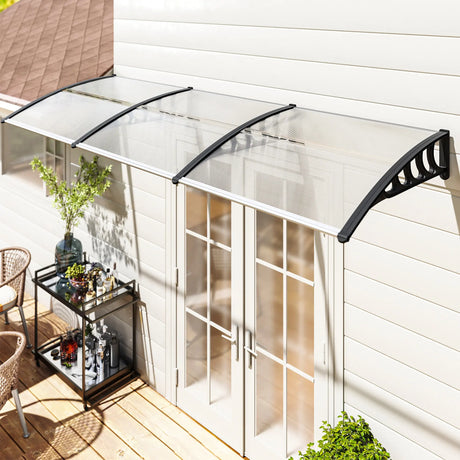 Outsunny Front Door Canopy, Outdoor Awning, 303 x 96cm Rain Shelter for Window, Porch and Front/Back Door, Clear