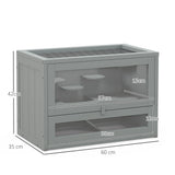 PawHut Wooden Hamster Cage Mouse Mice Rodent Small Animals Hutch Exercise Play House 60 x 35 x 42cm, Grey