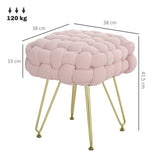 HOMCOM Velvet-Feel Bold Woven Footstool - Pink