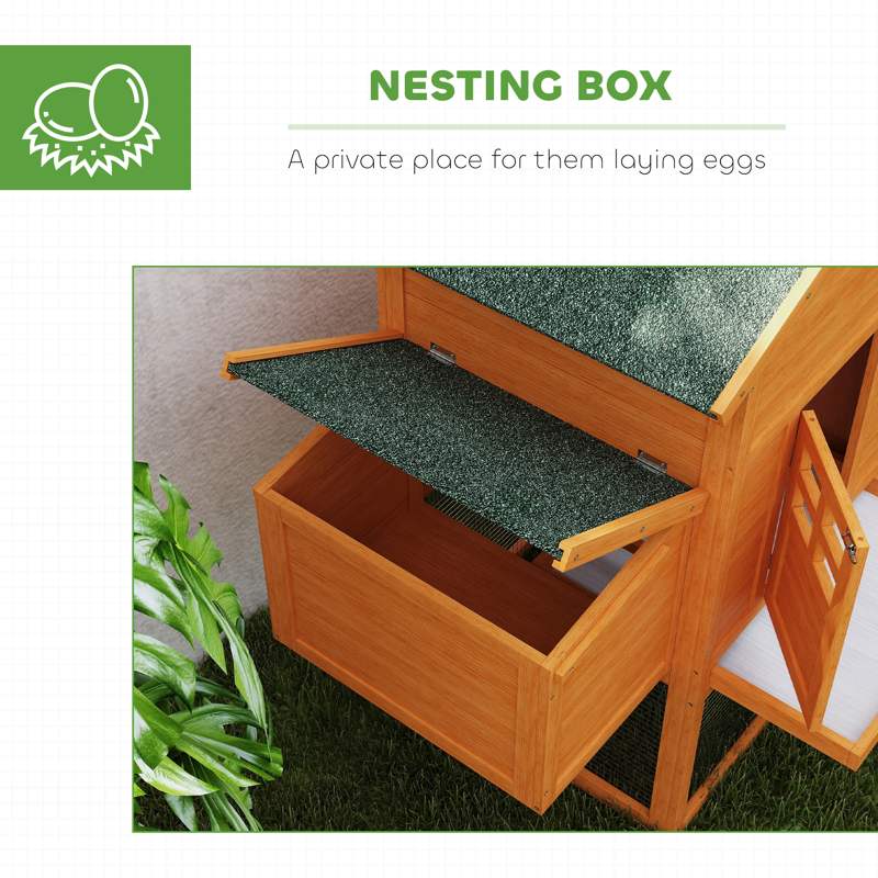 PawHut Wooden Chicken Coop with Run, Nesting Box, Slide-out Tray, Ramp, Perches, Asphalt Roof, 179 x 67 x 115cm