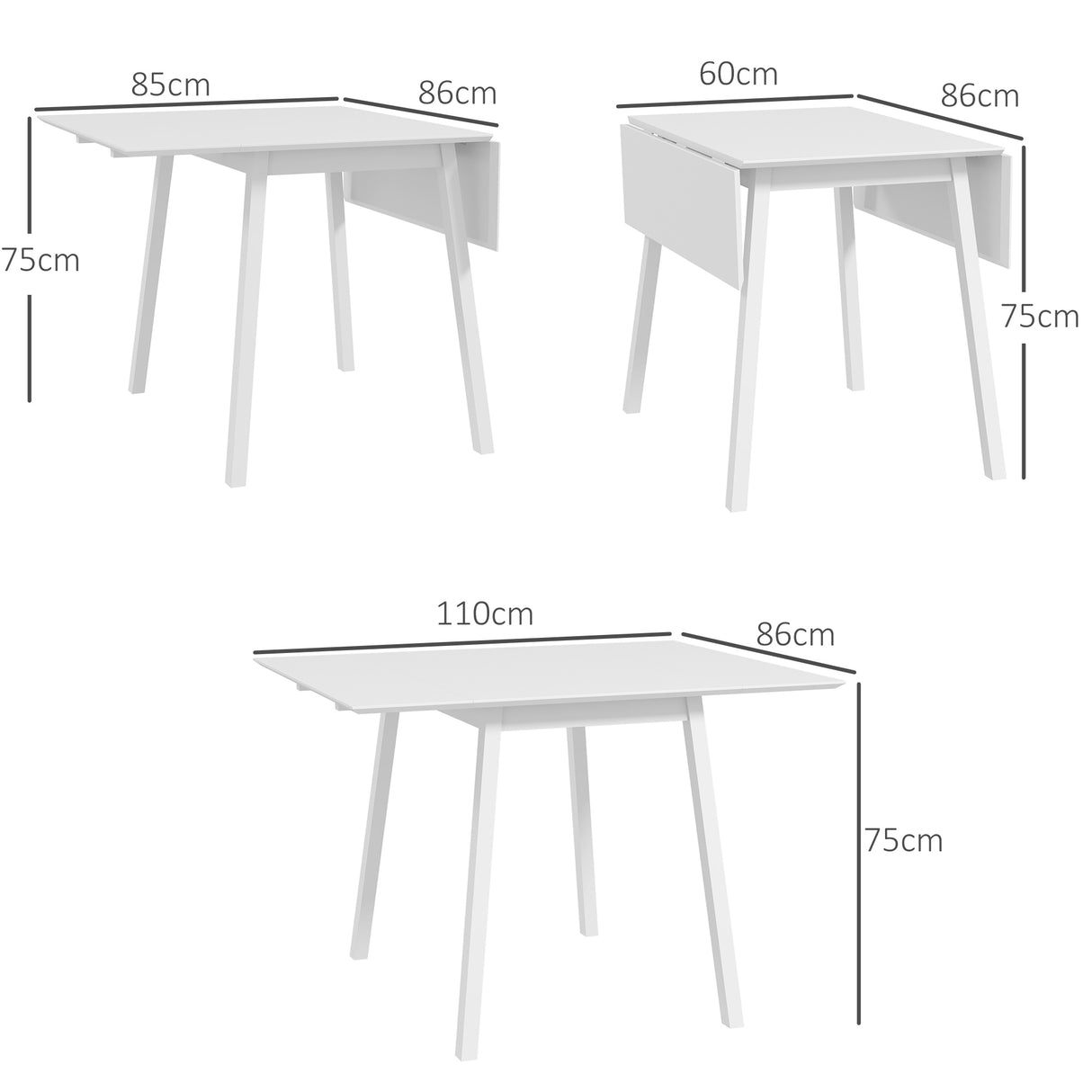 HOMCOM Solid Wood Folding Dining Table, Drop Leaf Table for 2-4 People, Rectangle Kitchen Table for Small Space, White