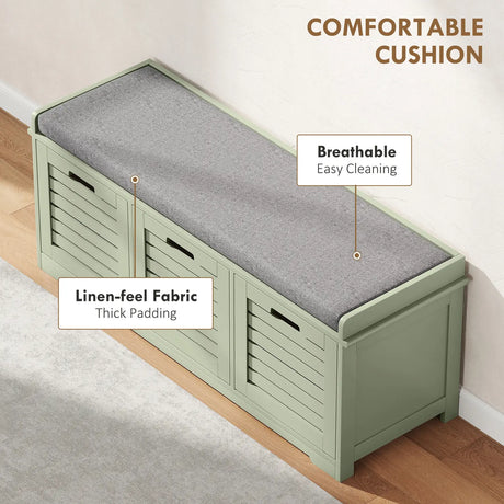 HOMCOM 3-Drawer Shoe Storage Bench - Green