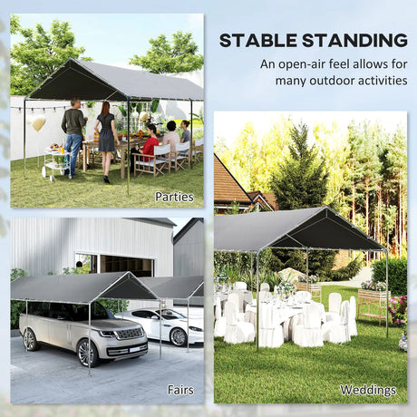 Outsunny 3 x 6m Heavy Duty Carport Garage Car Shelter Galvanized Steel Outdoor Open Canopy Tent Water UV Resistant Waterproof, Grey
