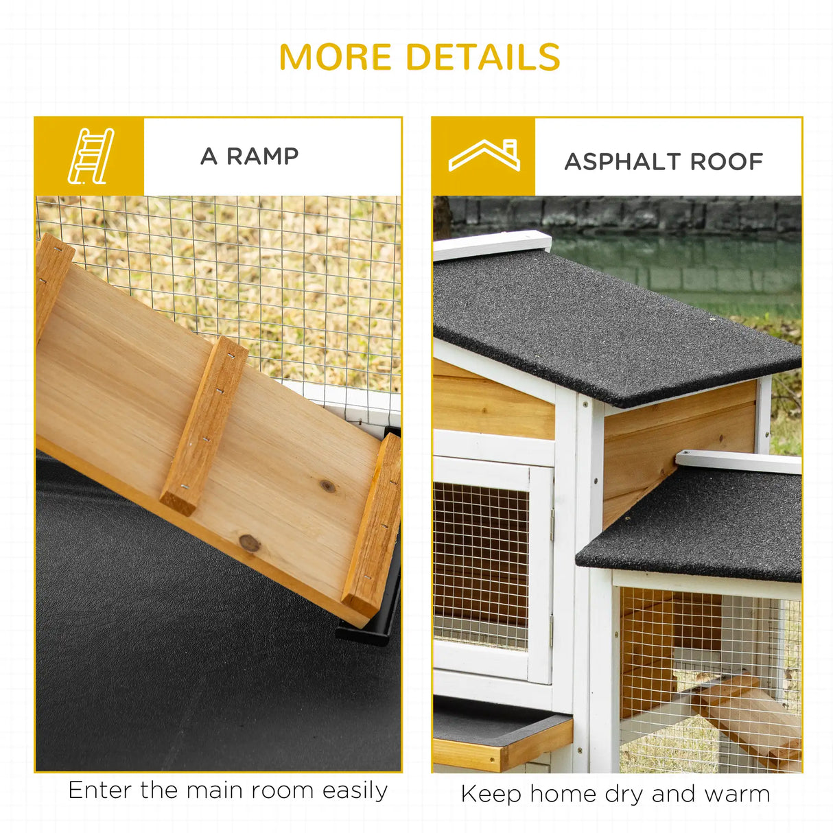 PawHut 2-Tier Large Rabbit Hutch Outdoor with Double Side Run Boxes, No-leak Plastic Tray, Ramp, 230 x 53 x 93.5cm, White