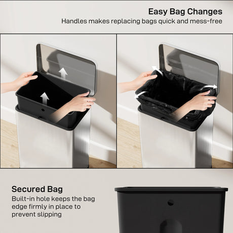 HOMCOM 20L Kitchen Bin with Soft-Close Lid and Stay-Open Function, Stainless Steel Pedal Bin with Removable Inner Bucket for Kitchen, Office, Home, Silver Tone