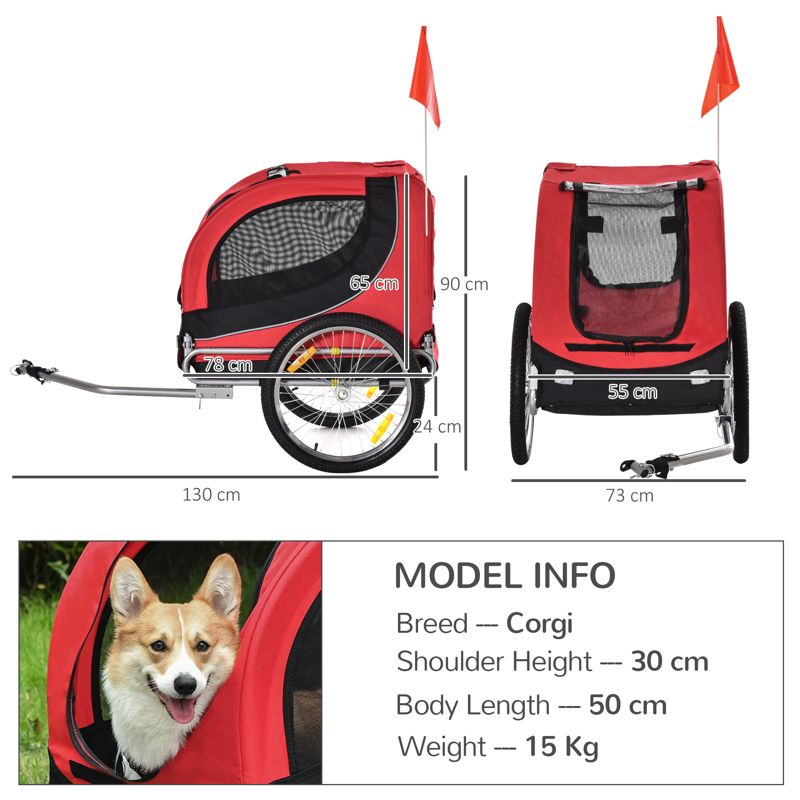 PawHut Steel Dog Bike Trailer Pet Cart Carrier for Bicycle Kit Water Resistant with Hitch Coupler Travel Black and Red