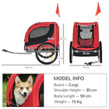 PawHut Steel Dog Bike Trailer Pet Cart Carrier for Bicycle Kit Water Resistant with Hitch Coupler Travel Black and Red