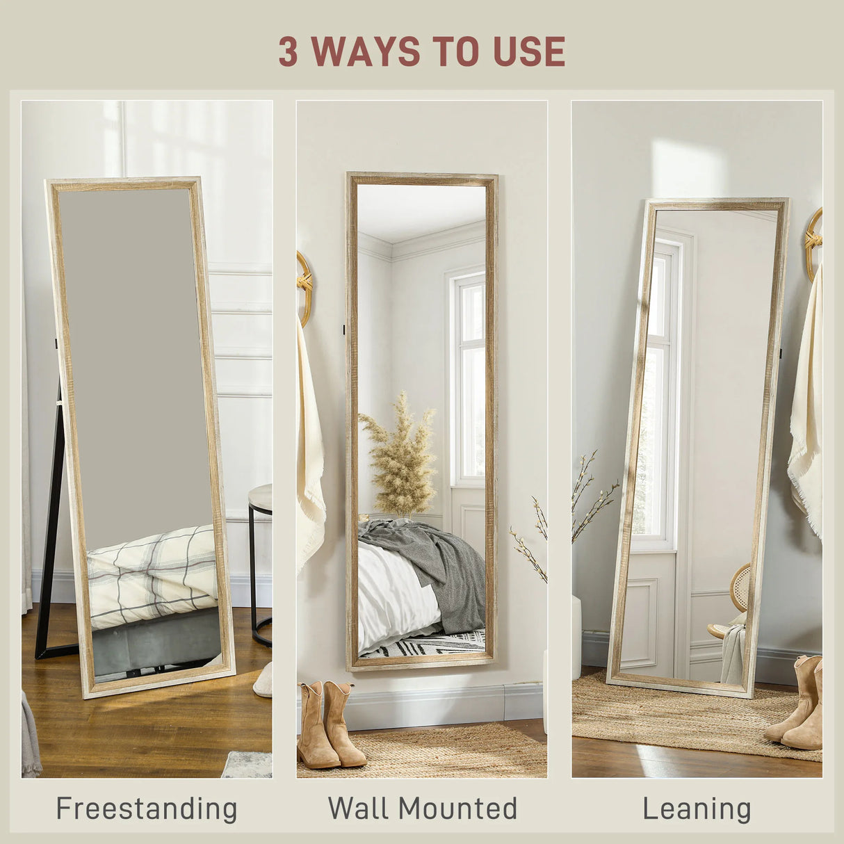 HOMCOM 162.6 cm Two-Tone Full Length Mirror - White/Oak-Tone