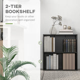 HOMCOM 2 Tier Bookshelf, Low Bookcase with Adjustable Shelf, 2 Compartments for Home Office, Living Room, Study, Black