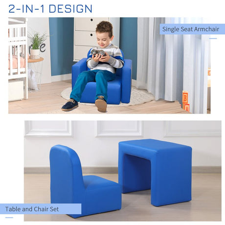 HOMCOM 2 In 1 Toddler Sofa Chair,  48 x 44 x 41 cm, for Game Relax Playroom, Blue