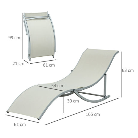 Outsunny Set of 2 S-shaped Foldable Lounge Chair Sun Lounger Reclining Outdoor Chair for Patio Beach Garden, Beige