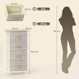 HOMCOM Chest of Four Fabric Drawers - Natural Wood Finish