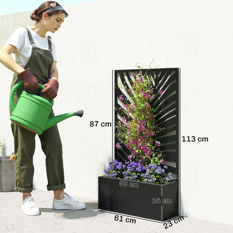 Outsunny Metal Garden Bed for Garden with Trellis, Wall Mounted or Freestanding Raised Planter with Privacy Screen