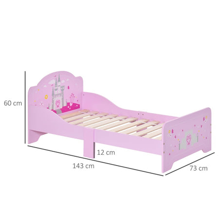 HOMCOM Kids Bed Princess Castle Theme w/ Side Rails Slats Home Furniture for 3 - 6 Yrs Pink 143 x 73 x 60 cm