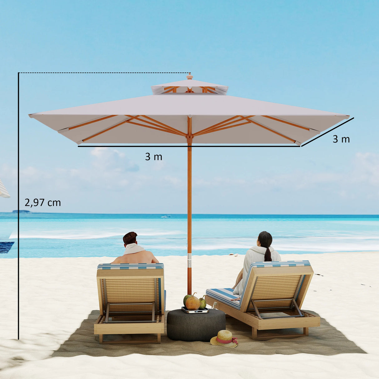 Outsunny 3 m Square Canopy Parasol - Grey