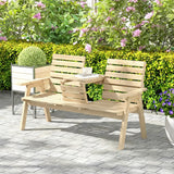 Outsunny Fir Wood Convertible 2 to 3 Seater Outdoor Garden Bench, Natural Wood Finish