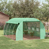 Outsunny Polytunnel Greenhouse Walk-in Grow House Tent with Roll-up Sidewalls, Zipped Door and 8 Windows, 4x3x2m Green