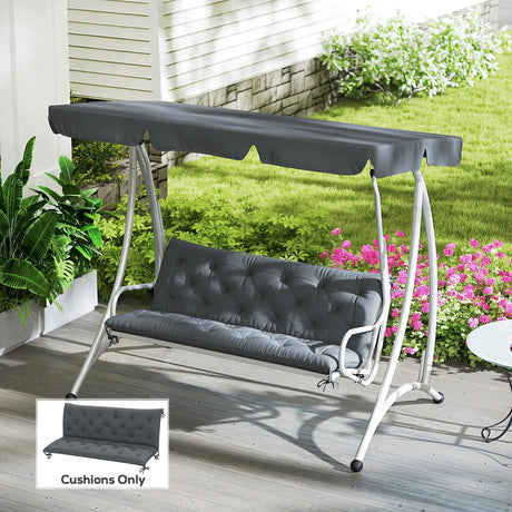 Outsunny 3 Seater Bench Cushion, Garden Chair Cushion with Back and Ties for Indoor and Outdoor Use, 98 x 150 cm, Dark Grey