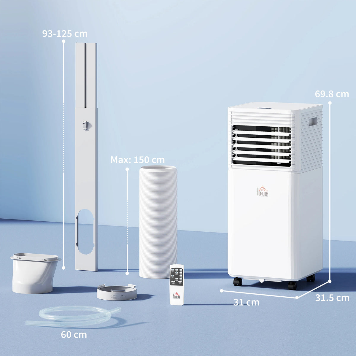 HOMCOM 9000 BTU Portable Air Conditioner for Cooling Dehumidifier Fan, Air Conditioning Unit, with Remote, 24H Timer, Window Mount Kit, R290, A Energy Efficiency